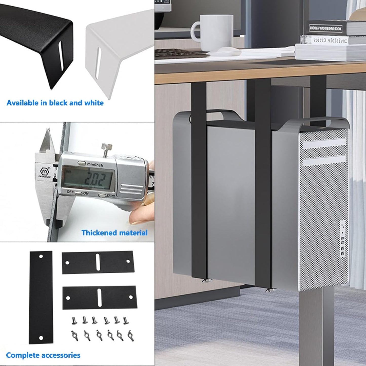 Durable PC Tower Stand | PC Stand for Carpet & Floor | Under Desk Laptop Mount | SPCC Cold Rolling Steel | Adjustable Width 190-250mm | Max Load 25kgs | White/Black (Black)