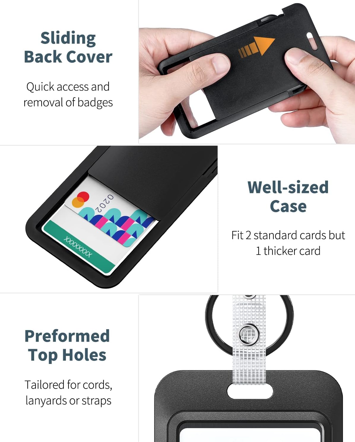 Uniclife 2 Pack Sliding Badge Holder Vertical Plastic Case with Retractable Keychain Badge Reel for up to 8 oz Hard Card Protector for ID Credit Cards Proximity Key Cards Driver’s Licenses and Passes