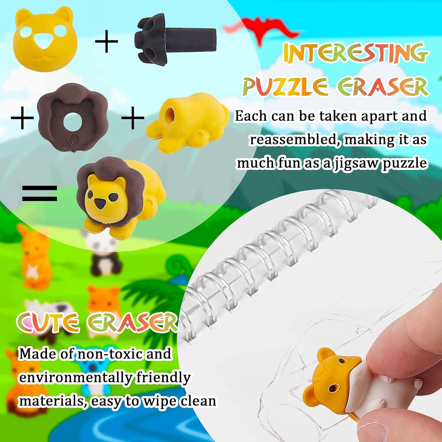Zkptops 35Pcs Animal Erasers Kids Desk Pets Animal Pencil Erasers Puzzle Erasers Toy Mini Eraser Prize Bulk for Classroom Reward, Treasure Box, Easter Egg Filler, Party Favor, Goodie Bag Stuffer Gift
