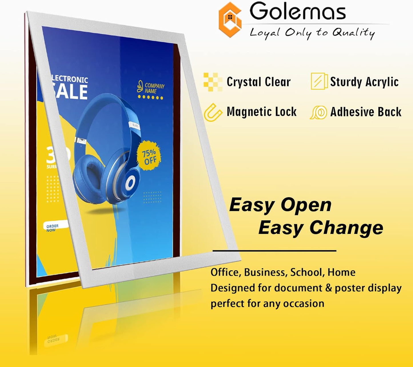 Acrylic Magnetic Sign Holder, Easy-Opening 8.5 x 11 Wall Mount Display Frames, Self Adhesive Back Plastic Clear Document Frame, Horizontal & Vertical Display (Silver, 6Pack)