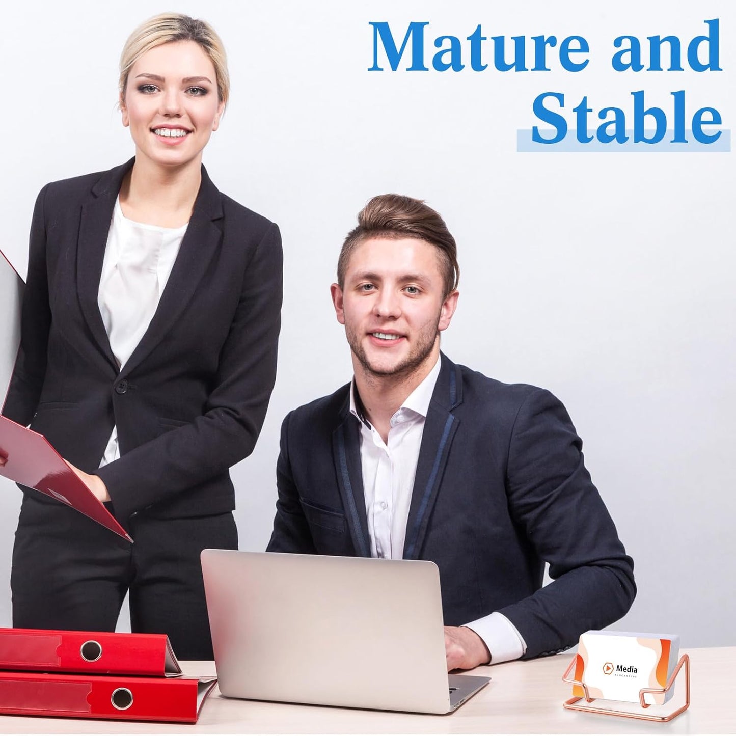 Landhoow 2 Pcs Business Card Holder for Desk, Cute Metal Card Organizers Display Stand Postcard Holder Rack for Desktop Working Office Home Daily Use (Rose Gold)