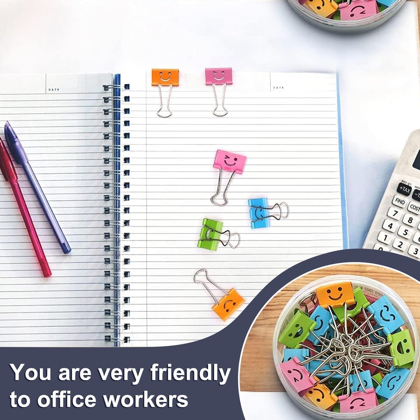 80 Pack Smiling Binder Paper Clips, Mini Metal Binder Clips for Kitchen, Send Goods from Local Warehouse, Cute Binder Clips, School Personal Document Organizing Classifying, Office, Paper Clamps