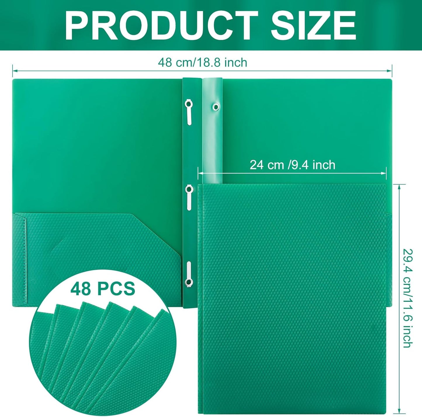 Patelai 48 Pcs Plastic Folders with 2 Pockets and 3 Prongs Home Folders with Card Slot Letter Size Heavy Duty Report Covers for Back to School(Green,Diamond)