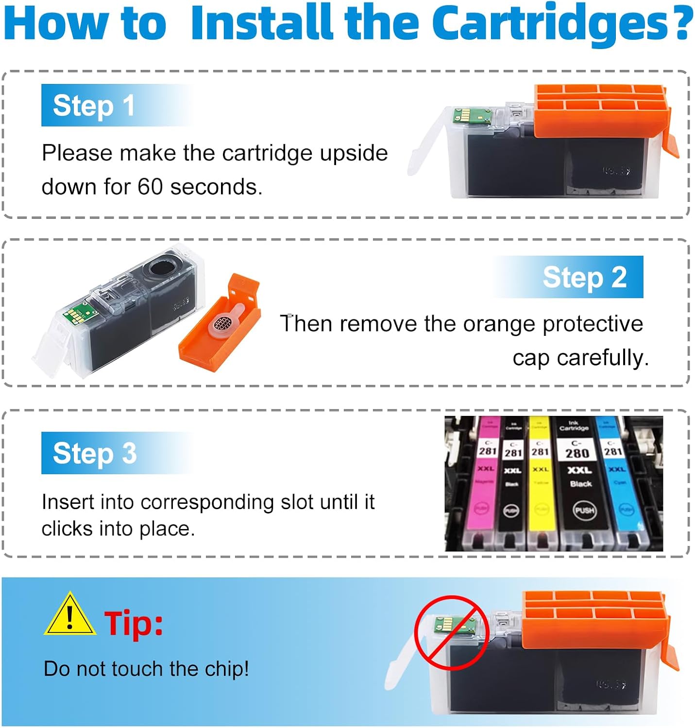 Compatible Ink Cartridge Replacement for for Canon pg280 bk PGI-280 PGI-280XXL BK Black Ink TankWorks for PIXMA TR7520 TR8520 TR8620 TS6120 TS6320 TS8220 TR8622 TS9120 Printers（3Pack）