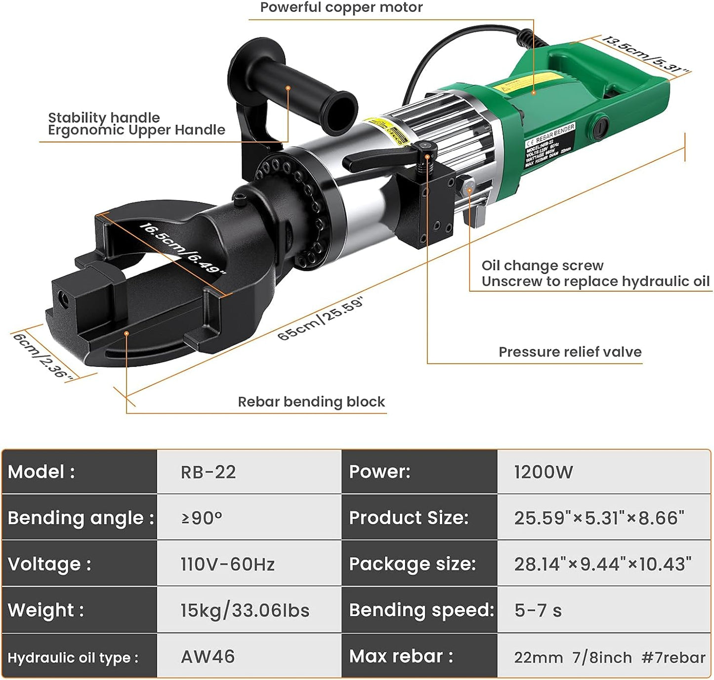 Anbull 1200W Electric Rebar Bender,Hydraulic Rebar Bending Machine Bending up to 7/8 Inch #7 22mm Rebar, Rebar Bending Angle 90 Degrees or Greater