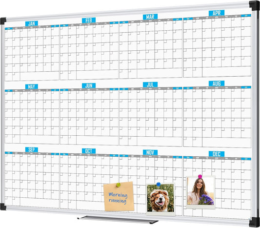 XBoard Magnetic Calendar Whiteboard 48" x 36", 12 Months Calendar Dry Erase Board, Silver Aluminium Framed White Board Planner for Home School Office Organization