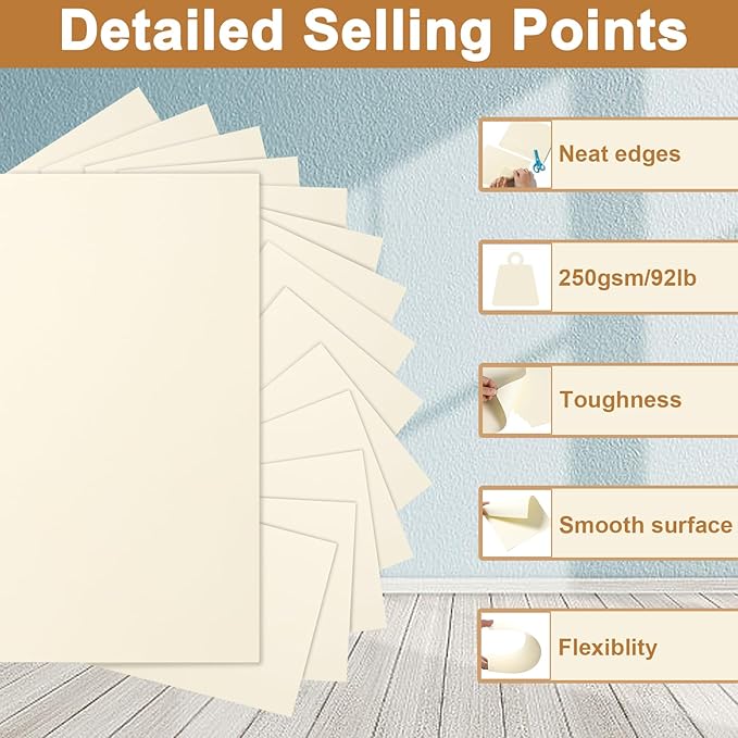 28 Sheets Cream Cardstock 8.5 x 11 Ivory Paper, 250gsm/92lb Off White Card Stock Printer Paper for DIY Cards, Business Cards, Invitations, Menus, Certificates, School Crafting