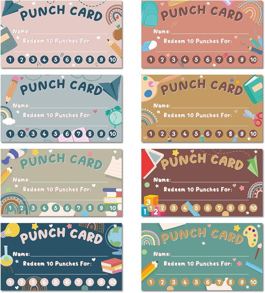 Fumete 400 Pcs Punch Cards for Classroom Reward Cards Behavior Incentive Loyalty Awards for Kids Students Teachers School Business, 8 Styles, 3.5 x 2 in(10 Morandi Punches Style)