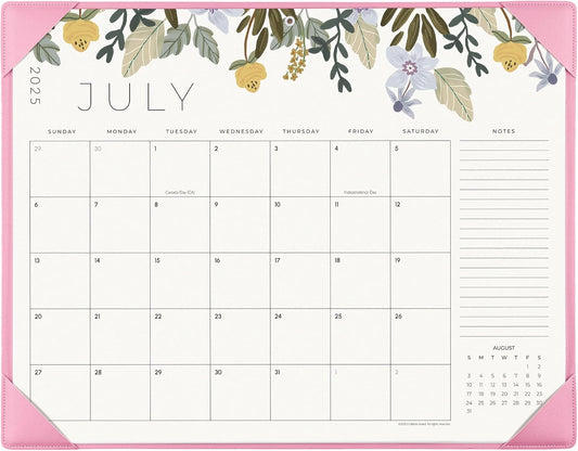 Desk Calendar 2025-2026 with Desktop Mat, Cabbrix Large Desk Pad Calendar 22 x 17 Inch Runs From July 2025 to December 2026, Floral Design Calendar 2025 for Home School and Office (Pink)