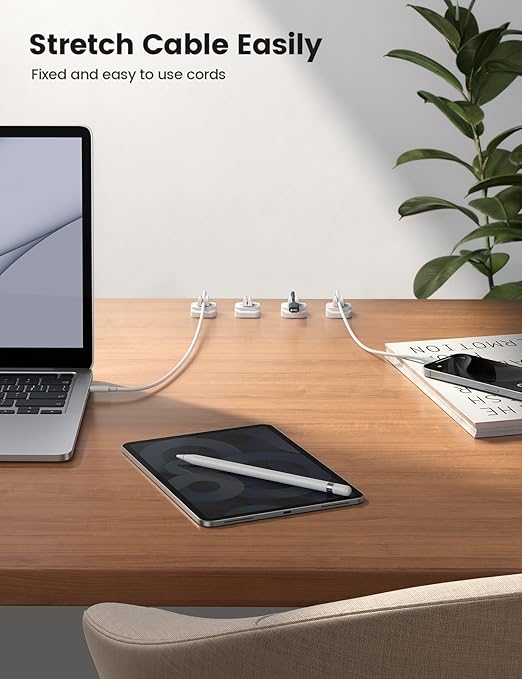 10Pack Cable Spring Holder Clips, Cord Organizer for Desk - Lamicall Adjustable Cord Clip, Wire Holder Organizer, Phone USB Charger Cable Holder, White