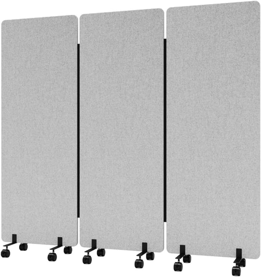 Soundproof Room Divider with Wheels, 66in Office Dividers for Sound Proofing & Reducing, 3 Panel Sound Proof Dividers for Office Partitions Portable Temporary Wall Acoustic Wall Divider，Light Grey