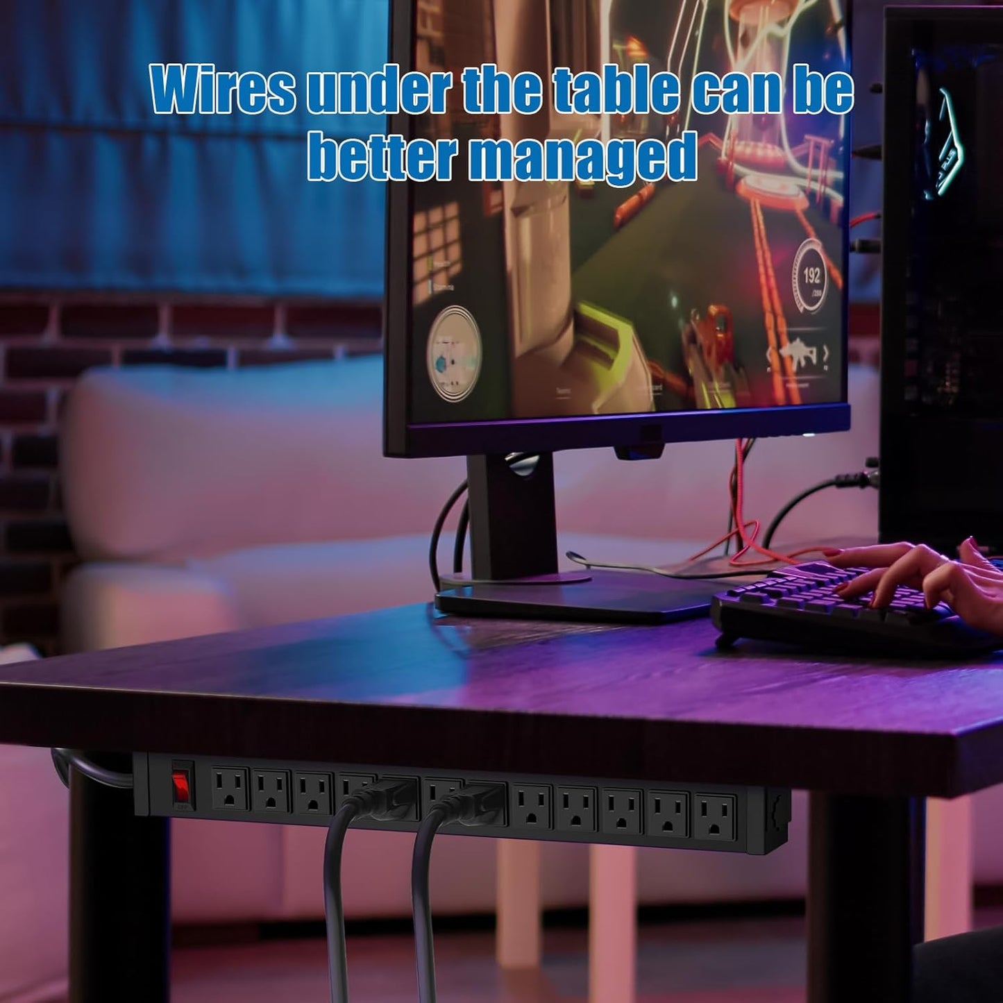 2Pack Rotating Mountable Power Strip, 12 Outlet Wall Mount Surge Protector, Metal Heavy Duty and Versatile Outlet Strip, Stylish Appearance, Sturdy and Durable, 10ft Power Cord.(Black)