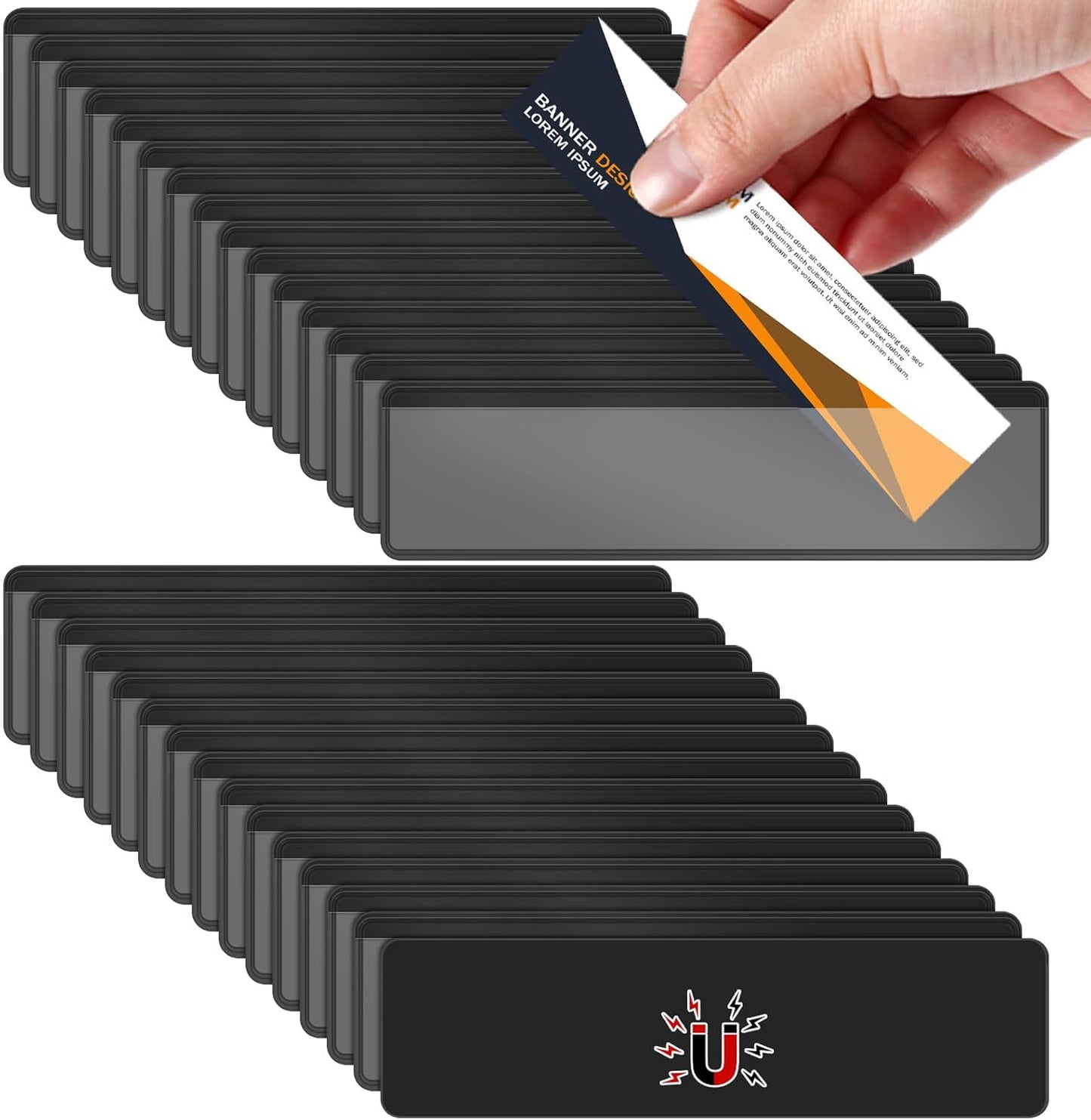 30 Pcs Magnetic Label Holders Pallet Rack 4.3 x 1.2 Inch Clear Business Card Holders with Magnet File Cabinet Labels Magnet for Metal Shelf Whiteboard Bins Office Gift(Black)