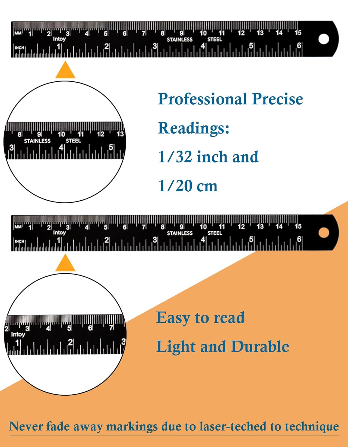 Metal Ruler, 6 Inch Stainless Steel Straight Edge with Metric Measurement, 2 Pack, 15 Centimeters Straight Edge Ruler with Inch to MM Conversion Table for Students, Machinist and Drafting