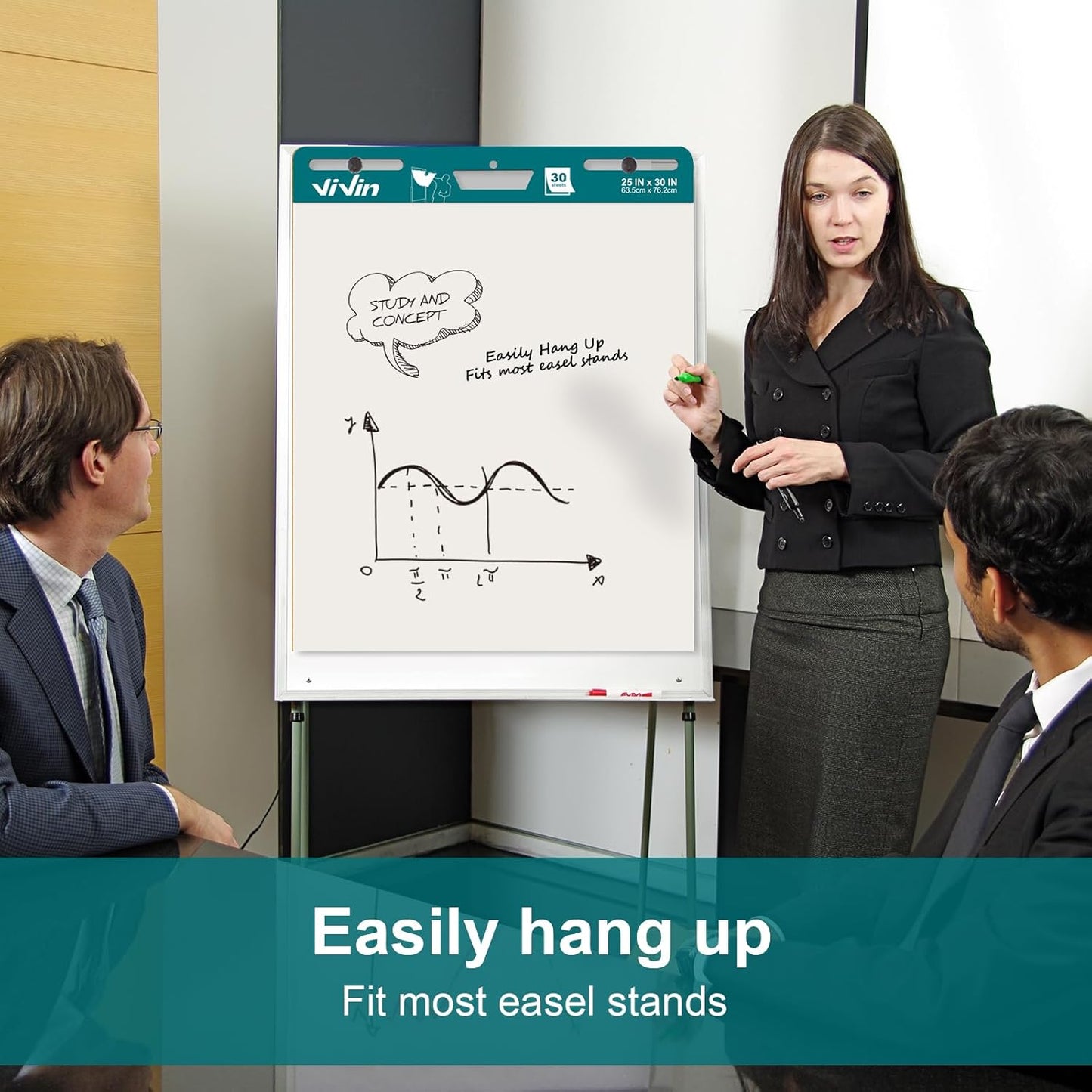 ViVin Super Sticky Easel Pad, 25 x 30 Inches Flip Chart Paper for Teachers, Large Self Stick Easel Paper, Teacher Anchor Chart, 30 Sheets/Pad, 12 Pads/Pack