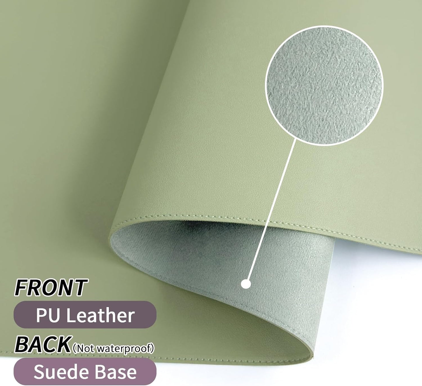 Light Green Desk Mat with Stitched Edges, Large Mouse Pad, Non-Slip Desk Protector Mat, Leather Desk Blotter, Waterproof Desk Pad for Office Home Decor(31.5×15.7 Inches)