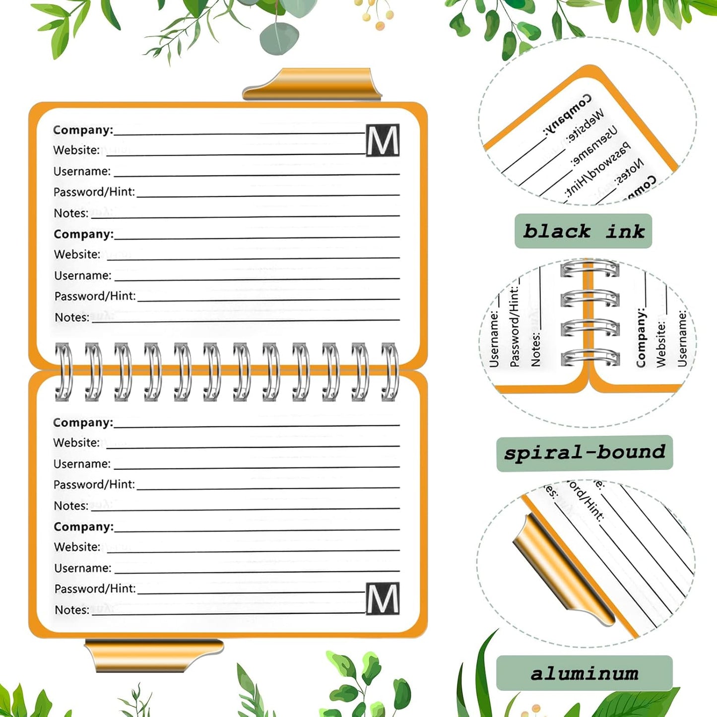 Zonon 2 Pcs Mini Password Book with Alphabetical Tabs Metal Password Keeper Book Portable Organizer Elegant Mandala Pattern Notebook with Pen, Spiral Bound for Information(Purple, Orange)