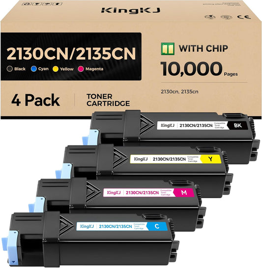2130CN 2135CN Toner Cartridge Compatible Replacement for Dell 2130cn 2135cn 2130 2135 Printers 330-1436 T106C 330-1437 T107C 330-1433 T109C 330-1438 T108C Black Cyan Magenta Yellow 4-Pack