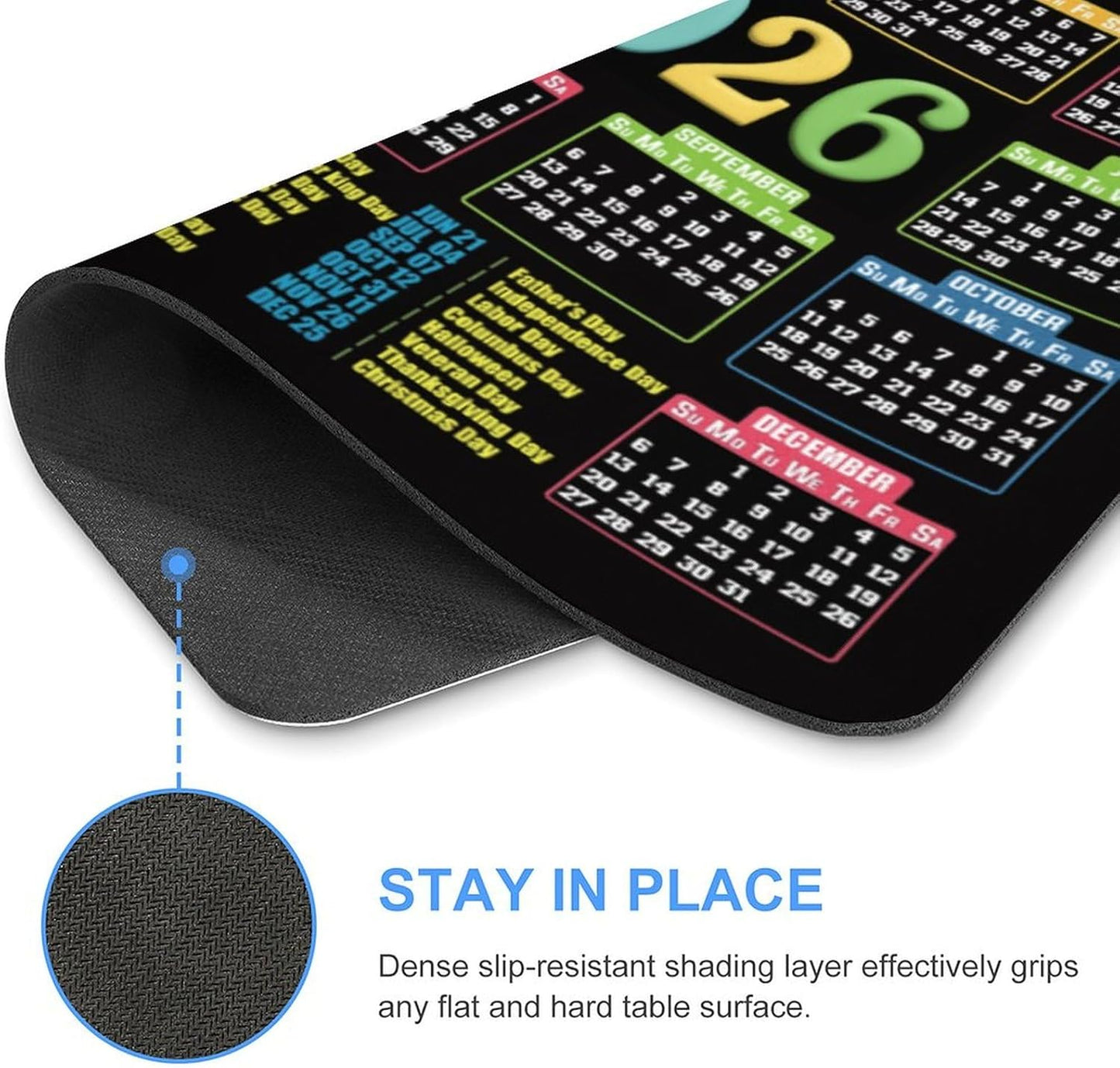 Mouse Pad 2026 Calendar,Computer Mouse Pads Calendars Non-Slip Rubber Desk Mat Mousepad Gaming Office Keyboard Mat (9.45x7.87 in) (Color Black)