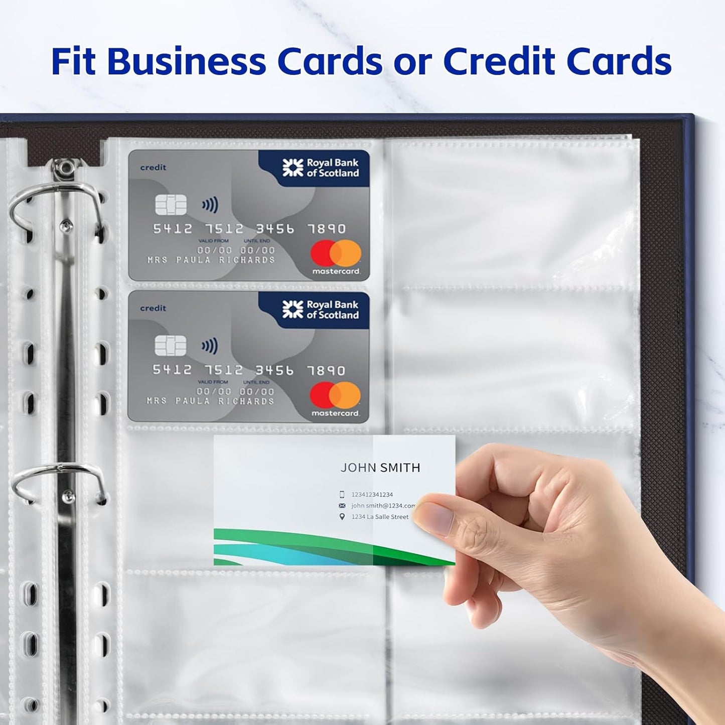 30 Pack 600 Pockets Business Card Sleeves Binder Sheets, Ultra-Clear Business Card Pages for 2/3/4 Ring Binder, Double Sided 10 Pocket Credit Card Pages