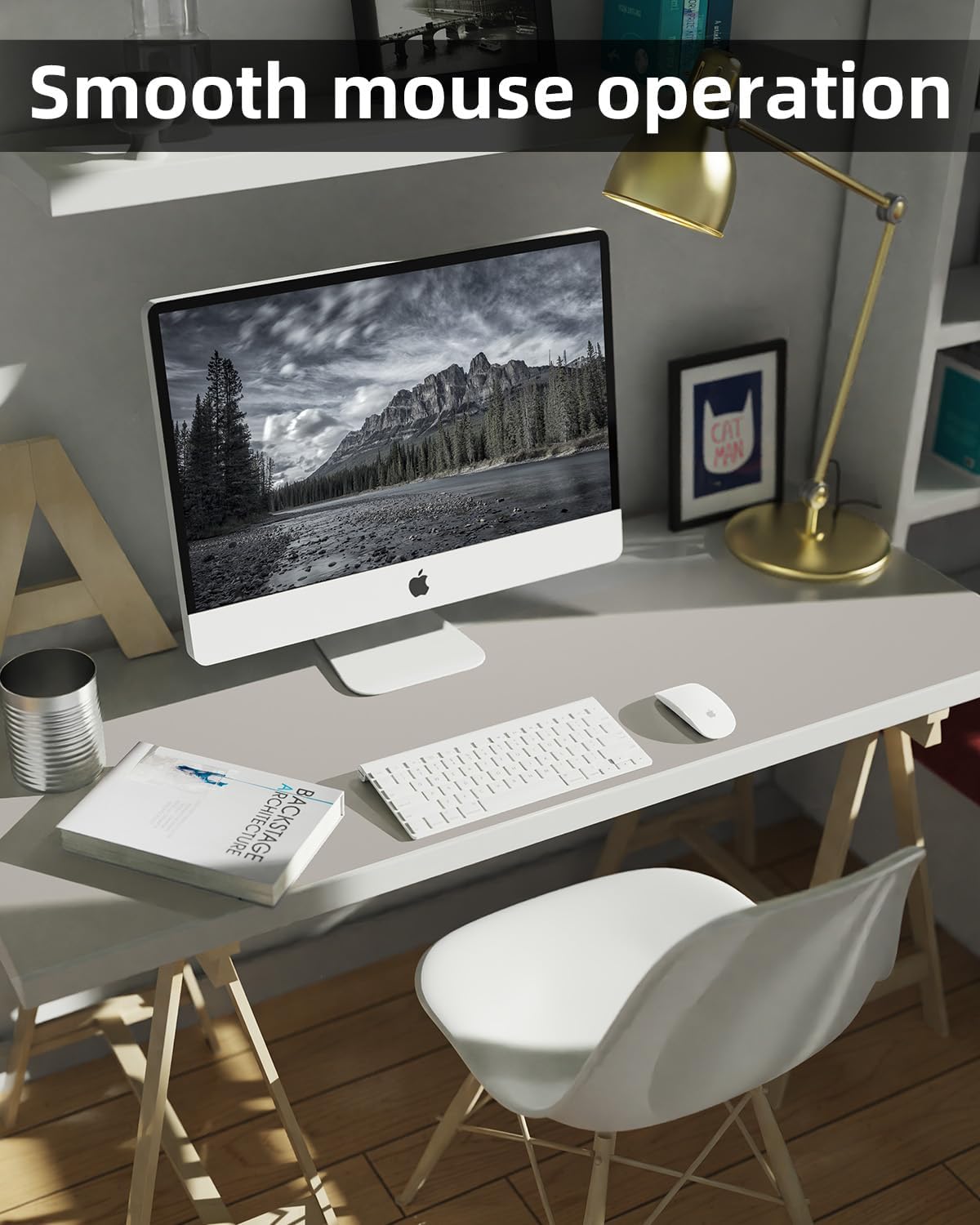 Leather Desk Pad & Protector, Large Mouse Pad & Blotter, Non-Slip PU Leather Desk Cover Mat, Light Grey, 48" x 17"