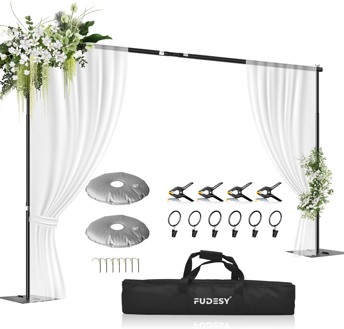FUDESY Backdrop Stand Heavy Duty, 10x10ft Adjustable Photo Background Pipe and Drape Backdrop Stand Kit with Metal Base for Photography Parties Birthday Video Studio