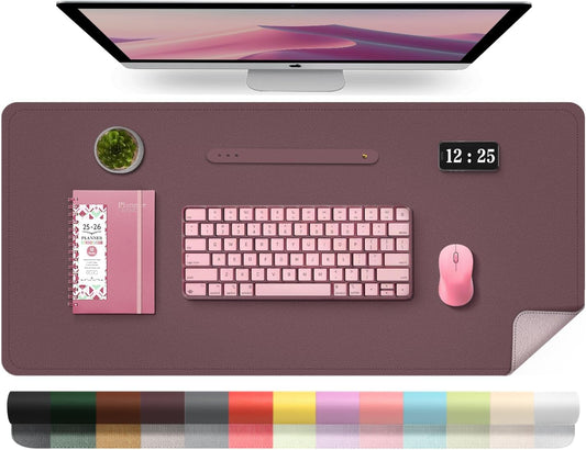Leather Desk Pad Protector, Desk Mat, Large Mouse Pad, Non-Slip Desk Blotter, Office Laptop Desk Pad, PU Leather Desk Writing Pad for Office and Home (Dark Purple, 31.5" x 15.7")