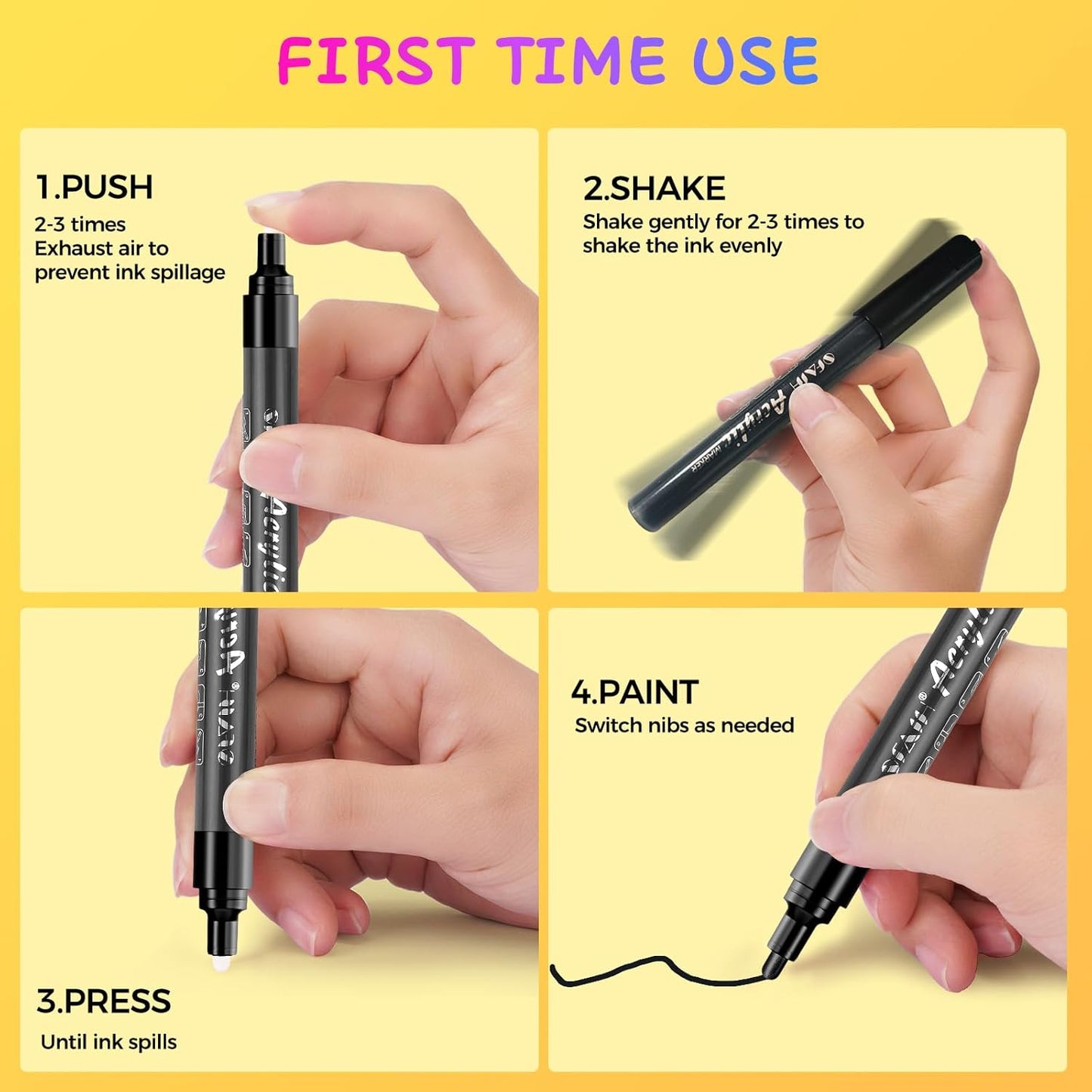 SFAIH Acrylic Black Paint Pens - 8 Pack 2-3MM Medium Tip & 0.7MM Extra Fine Black Permanent Markers for Rock Painting, Wood, Metal, Fabric, Plastic, Canvas, Glass, Ceramic, Diy Crafts