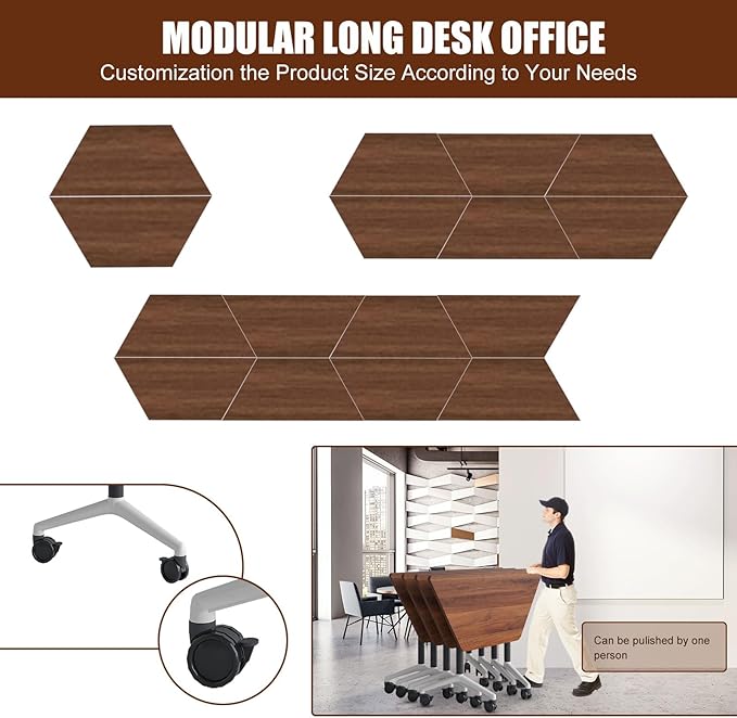 Conference Table, Folding Conference Desk Modern White, Seminar Table with Wheels, 2-10 People for Office, Meeting Break Room (8, 1915TXH, 47IN)