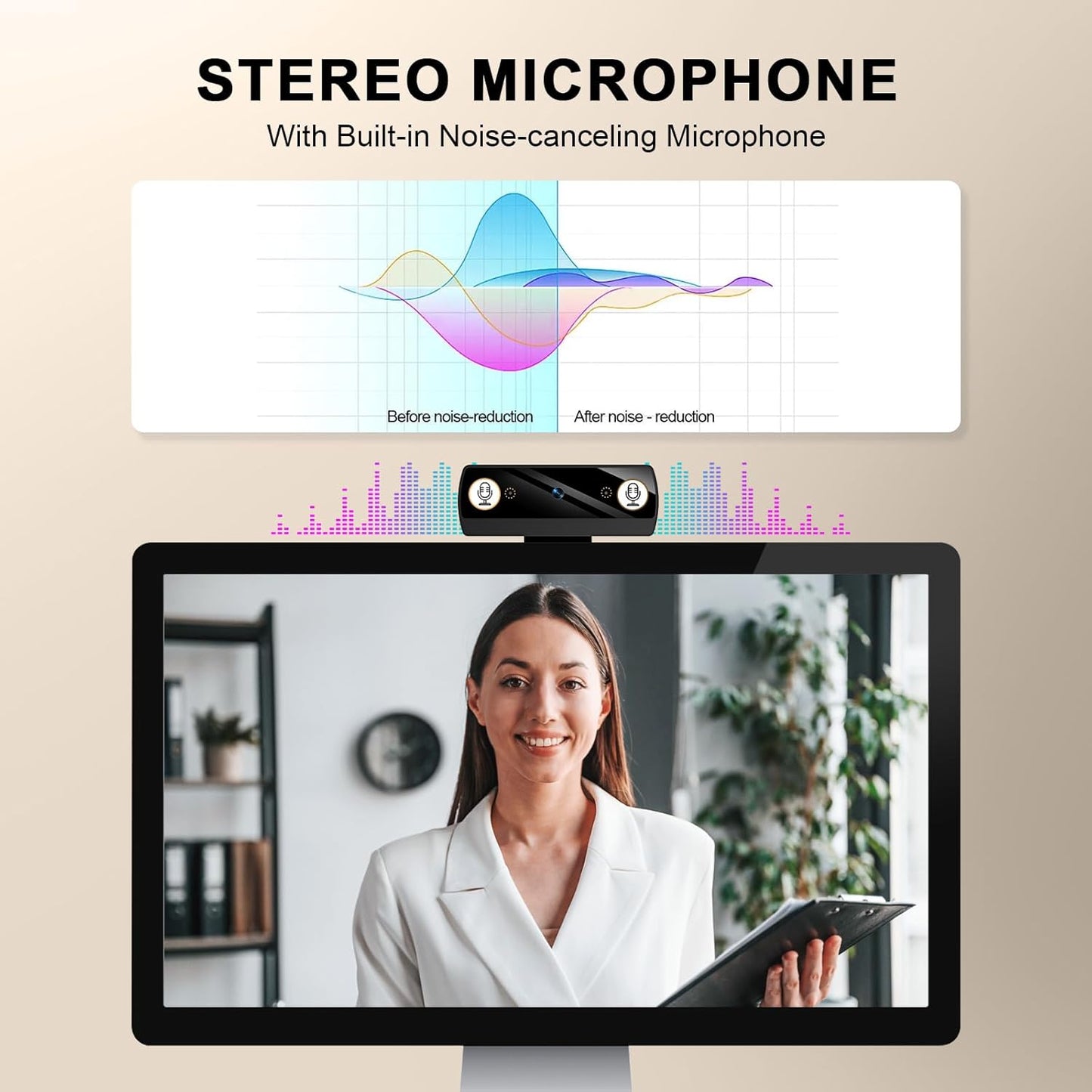 Webcam,1080P HD Webcam with Microphone, USB Computer Camera for Laptop & Desktop - Plug & Play, Stereo Sound, Auto Low-Light Correction, for Zoom/Skype/FaceTime/Teams/Webex, Streaming & Video Calls