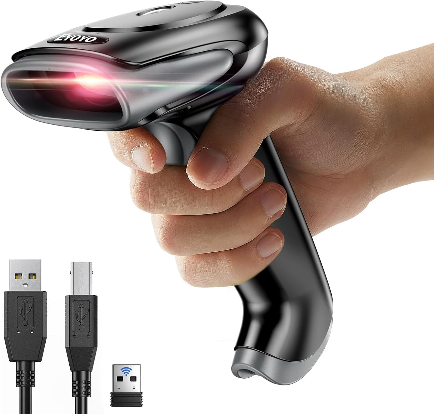 Eyoyo 2D Barcode Scanner Wireless: Handheld 3-in-1 Bluetooth USB Wired QR Code Scanner, 1D Bar Code Reader for Library, Warehouse Retail POS Compatible with iPad, Android Phone, iPhone, Laptop, PC