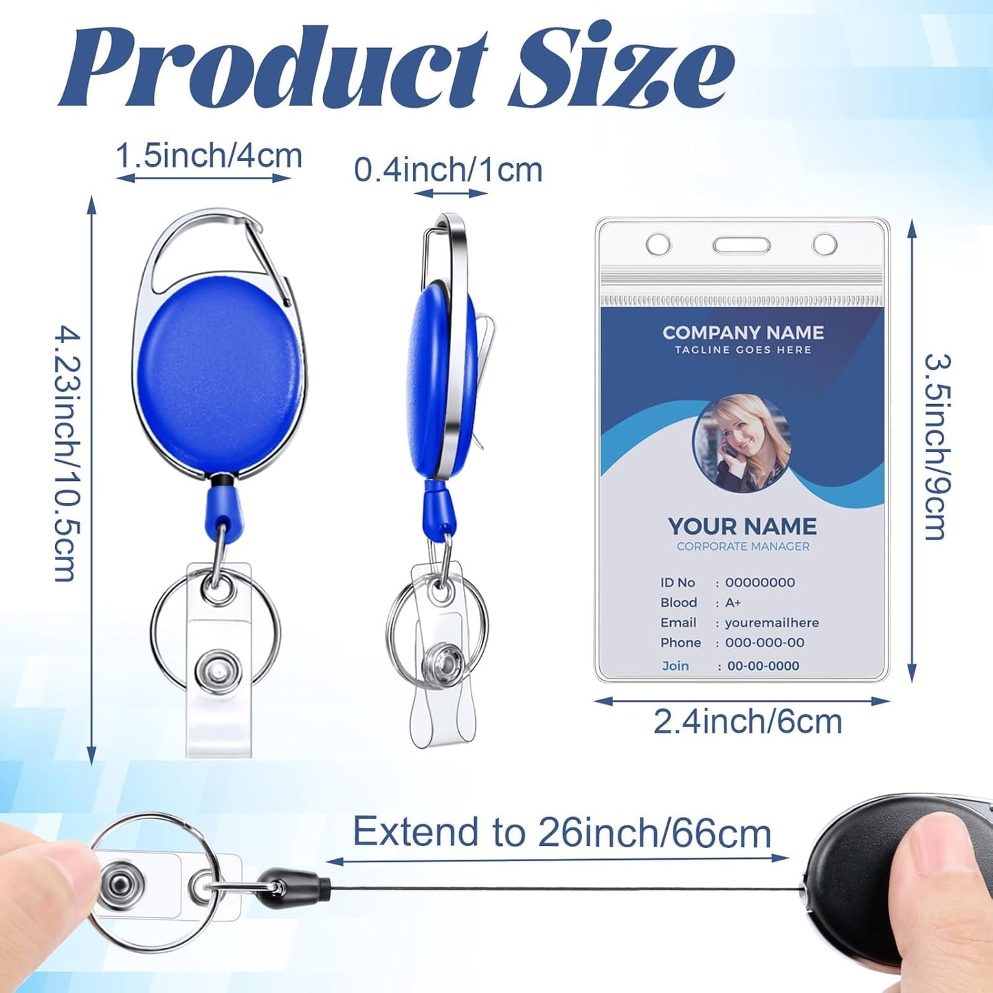 Laumoi Heavy Duty Retractable Badge Holder Reel with Belt Clip Keyring and Waterproof Vertical ID Card Holders for ID Name Card Keychain Badge(6 Colors)