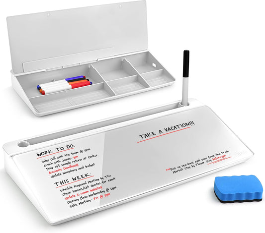 Birch Desktop Whiteboard with Storage & Multiple Markers Surface Desktop Glass Dry Erase Board Desk Top White Board Dry Erase Notepad Desk White Board Tabletop Desk Whiteboard (Cloud)