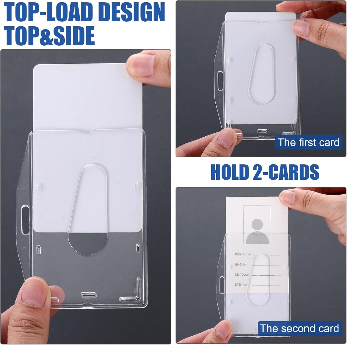Marspark 25 Pcs 2 ID Badge Holder Heavy Duty Plastic ID Card Holder Transparent Protector Clear Badge Protector Cover Sleeve Protective Cover with Thumb Slot for Credit Card (Vertical and Horizontal)