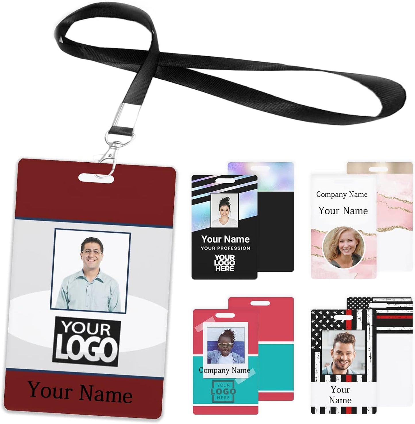 Custom Id Badge, Personalized Employee Photo Identification Card with Lanyard, Durable ID Card for Office Worker Doctor Nurse Student-Vertical-Template3