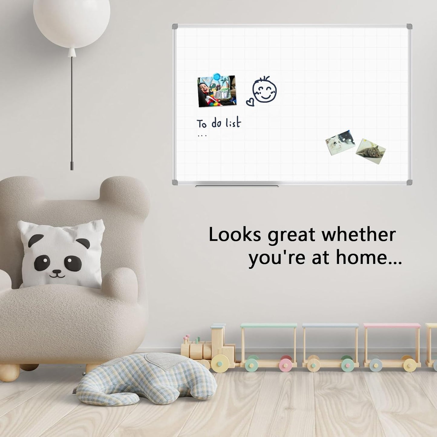 JILoffice Magnetic Dry Erase Planning Board, Grid Pattern White Board 48 x 36 Inch, Silver Aluminum Frame with Detachable Marker Tray for Office School and Home