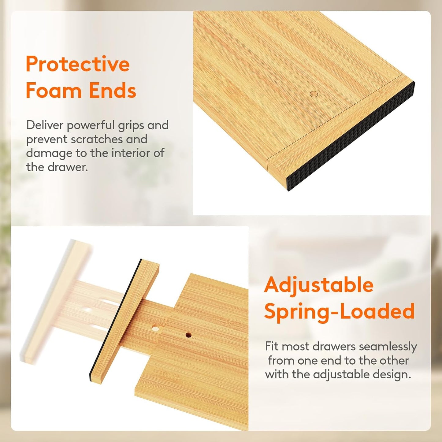 Lifewit 4 Pack Drawer Dividers Bamboo 6" High, 16-22" Adjustable Clothes Drawer Organizers, Expandable Dresser Separators in Bedroom/Bathroom/Kitchen/Office Organization and Storage