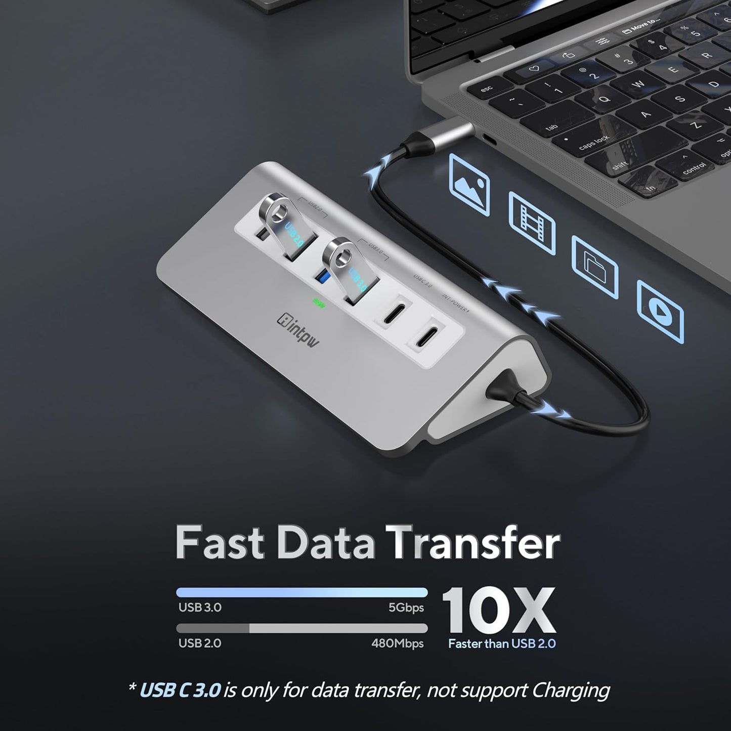 USB C Hub, INTPW 9-in-1 USB C Hub Multiport Adapter with 4K HDMI, PD 100W, Type-C and 2 USB A 3.0 5Gbps, 2 USB A 2.0, SD/TF Card Reader, Aluminum USB Hub for Laptop, iPhone 16/15 Series, MacBook, iPad