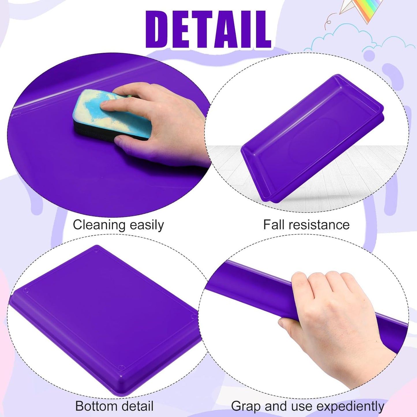 Maitys 15 Pcs Flat Plastic Trays 16.1 x 11.8'' Sensory Storage Paper Tray Stackable Classroom Bins for Office Home Organizer Crafts Supplies(Purple)