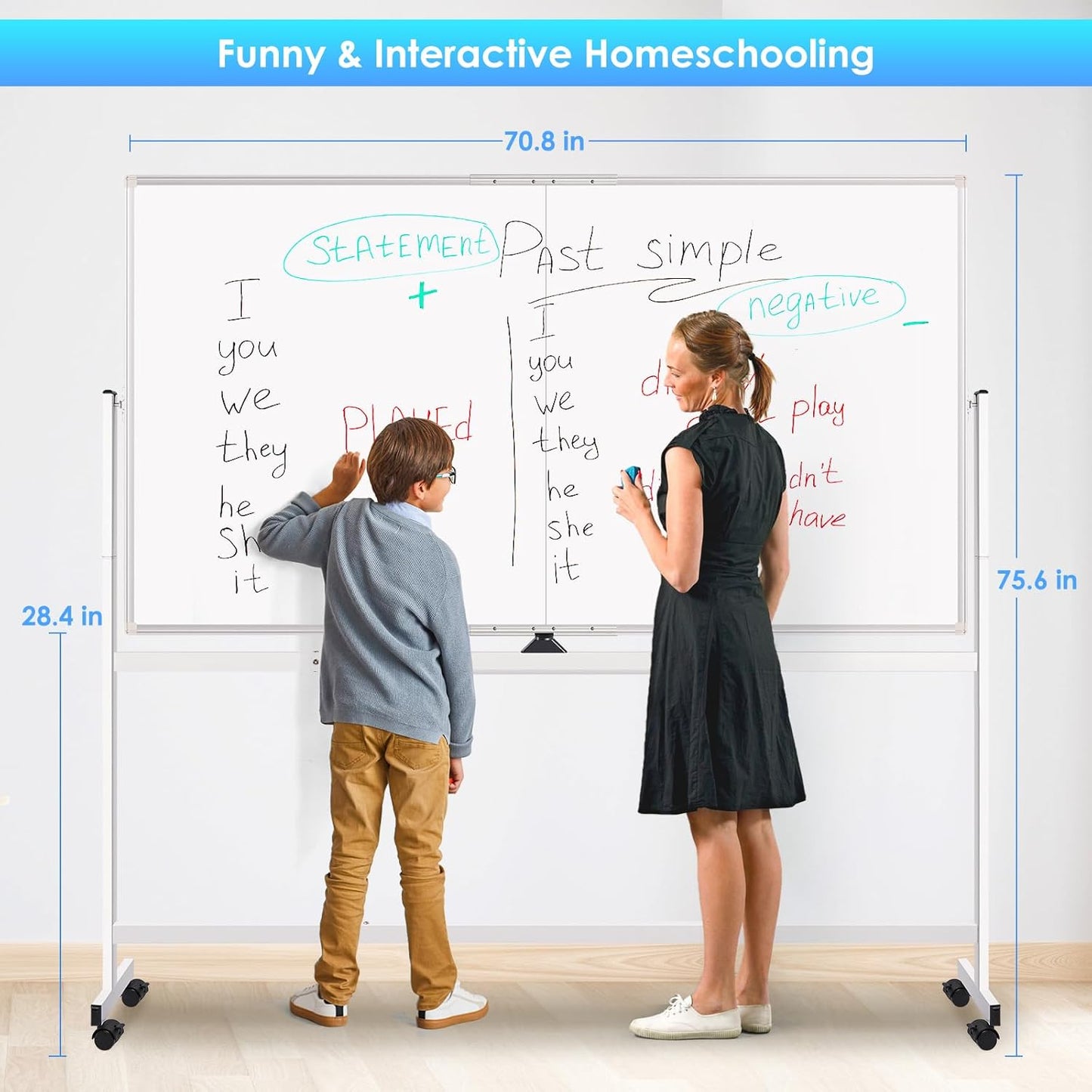 maxtek Rolling Whiteboard, 72x48 Large Double-Sided White Board Dry Erase on Wheels, Giant Magnetic White Board Standing for Office, School, Home Office, Homeschool(72 x 48)