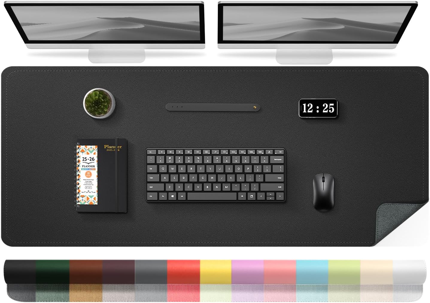 Large Leather Desk Pad 47.2" x 17", Non-Slip PU Mat Protector, Waterproof Blotter, Large Mouse Keyboard Mat, Office & Home Cover (Black)