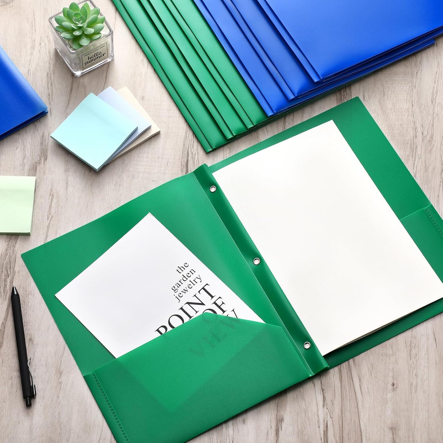 Patelai 48 Pcs Plastic Folders with 2 Pockets and 3 Prongs Home Folders with Card Slot Letter Size Heavy Duty Report Covers for Back to School(Blue, Green,Classic)