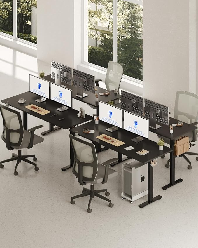 FLEXISPOT 71 x 32 Inch Large Standing Desk, Stand Up Desk with Splice Board, Rising Desks for Home Office, Office Desk with Cup Holder and Headphone Hook (Black Frame + Black Top, 2 Packages)