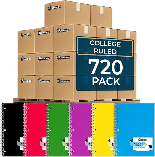720 Packs (Pallet) 1 Subject Notebooks, Spiral Notebook Bulk, College Ruled, Pallet of Notebooks,70 Sheets (140 pages), 8 x 10-1/2",Bulk Spiral Notebooks for School & Office, 4-7 Days Transit