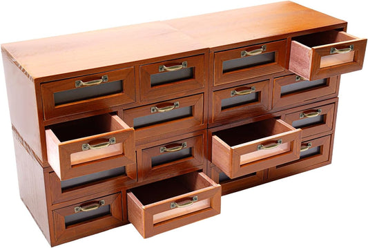 Vintage Drawer Wooden Drawers Organizer, 16-Drawer Desktop Organizer With Drawers, Iron Label Holders, Brown, For Store Cosmetics, Files, Books, Letters, Papers, Magazines (16-Drawer/Brown2)