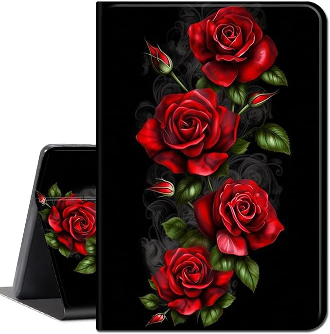 for All-New Kindle Fire 7 Tablet Case (12th Gen, 2022 Release),Slim Lightweight Smart Shell Stand Cover with Auto Wake/Sleep for Amazon Fire 7 Kids Tablet,Red Roses Flowers