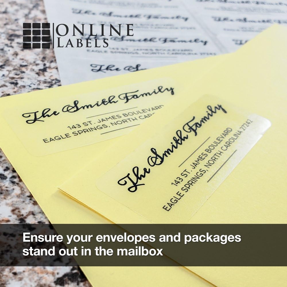 2.625" x 1" Waterproof Clear Gloss Address Labels - Pack of 30,000 Transparent Labels, 1,000 Sheets - Compatible with Laser Printers, OL875CL, OnlineLabels