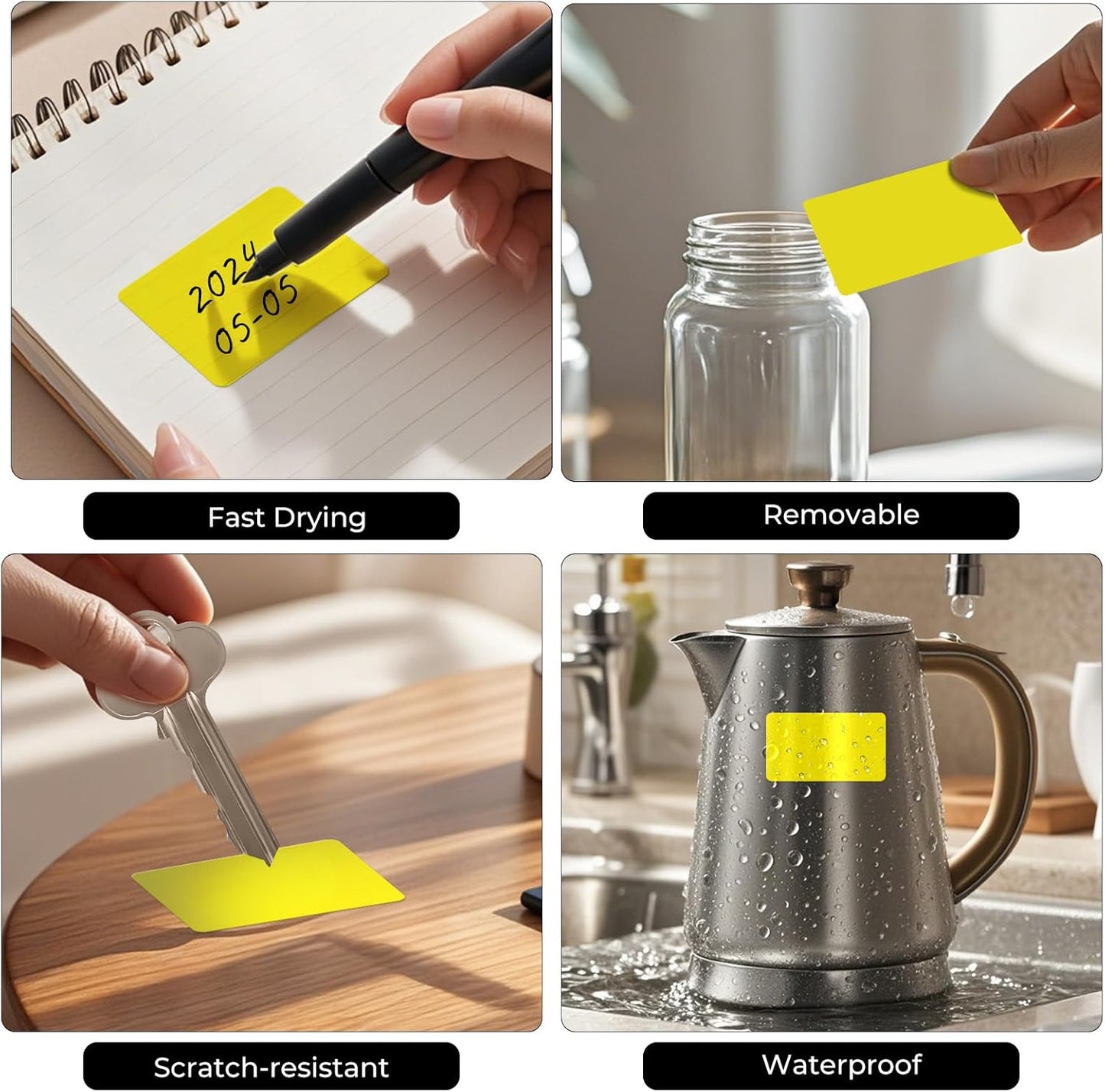 Rectangle Label Stickers 3×2 Inch Vinyl Removable Yellow Sticker Waterproof Writable File Folder Moving Labels for Boxes Home Office Labeling 40 PCS