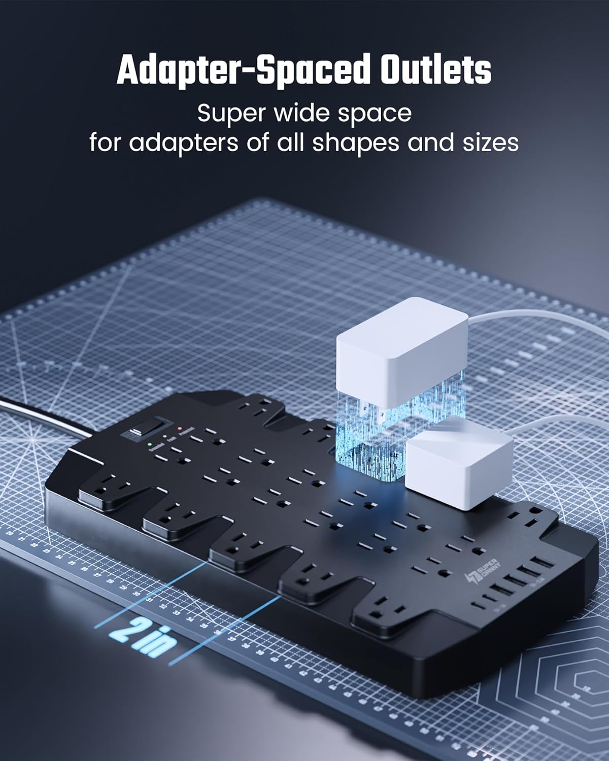 Power Strip, SUPERDANNY Surge Protector with 22 AC Outlets, 2 USB-C and 4 USB Ports, 1875W/15A, 2100J, 6.5Ft Extension Cord Surge Protector Power Strip with Wall Mount Holes for Home, Office, Dorm