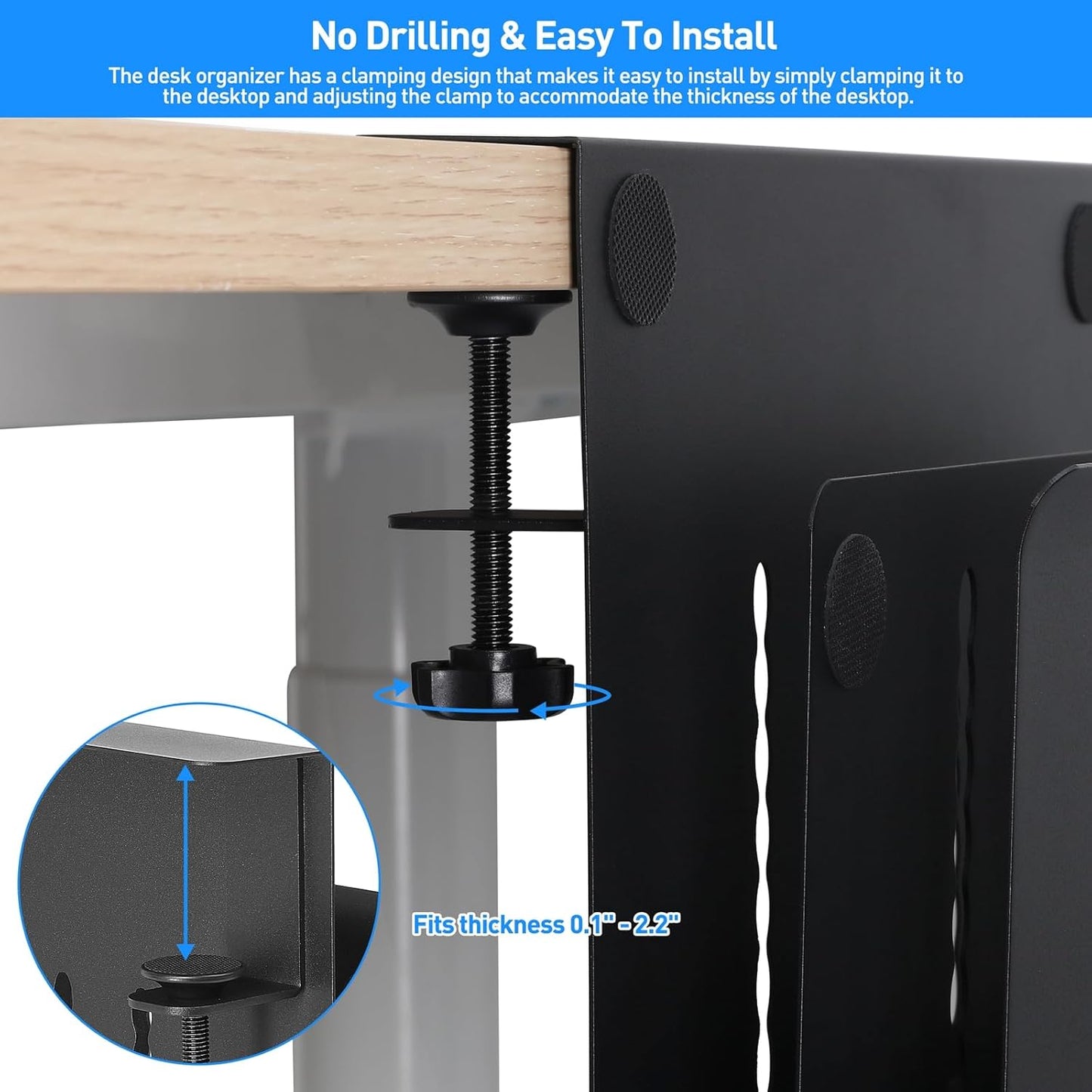 MAXECHO Desk Side Storage, Under Desk Laptop Mount, Table Side Hanging File Organizer, No Drill Clamp On Cable Management Tray, Laptop Holder with Magnetic Pen Holder for Office and Home, Load 22 Lbs